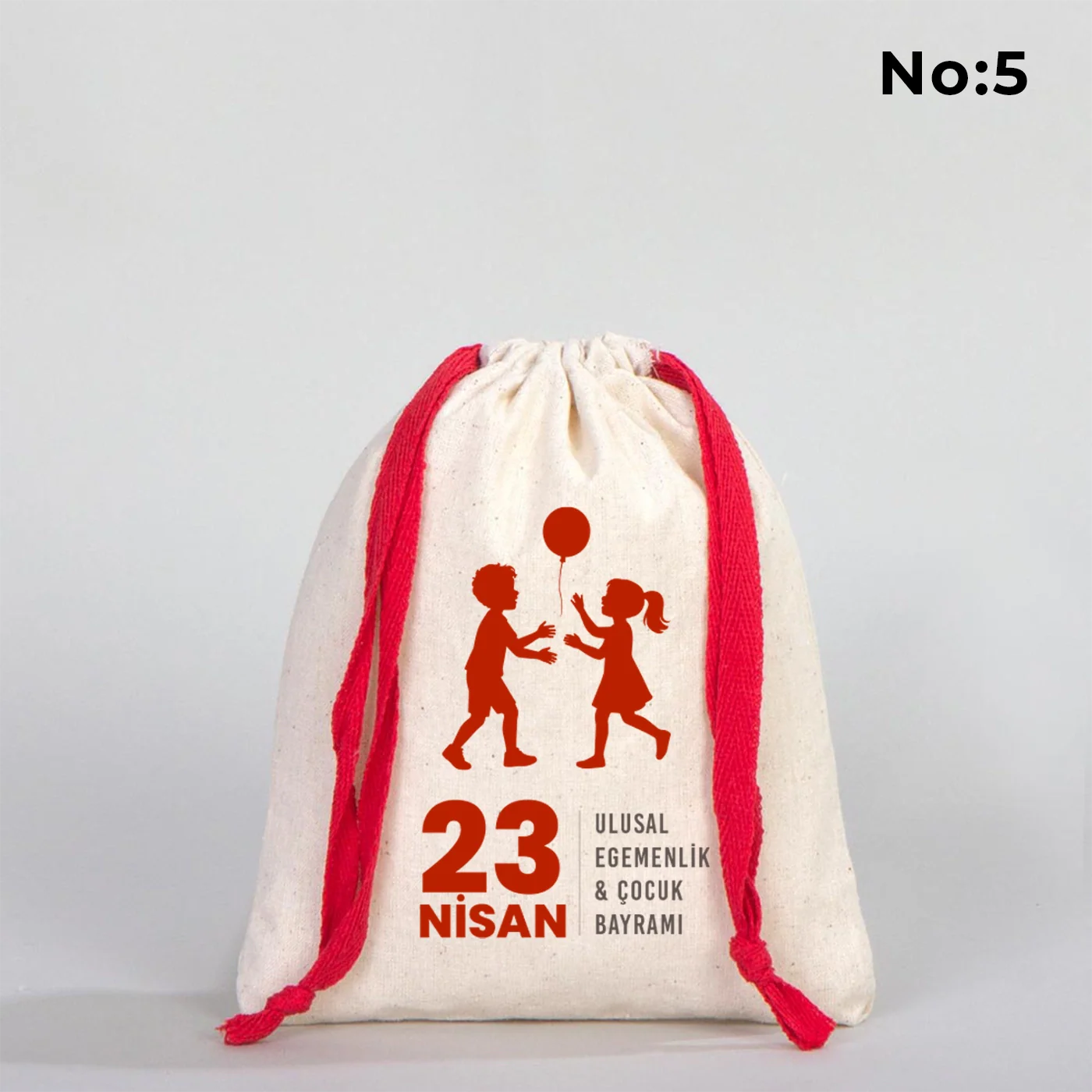 15x20 cm Renkli İp Kırmızı Bez Kese – 23 Nisan Hediyesi - farklı açı