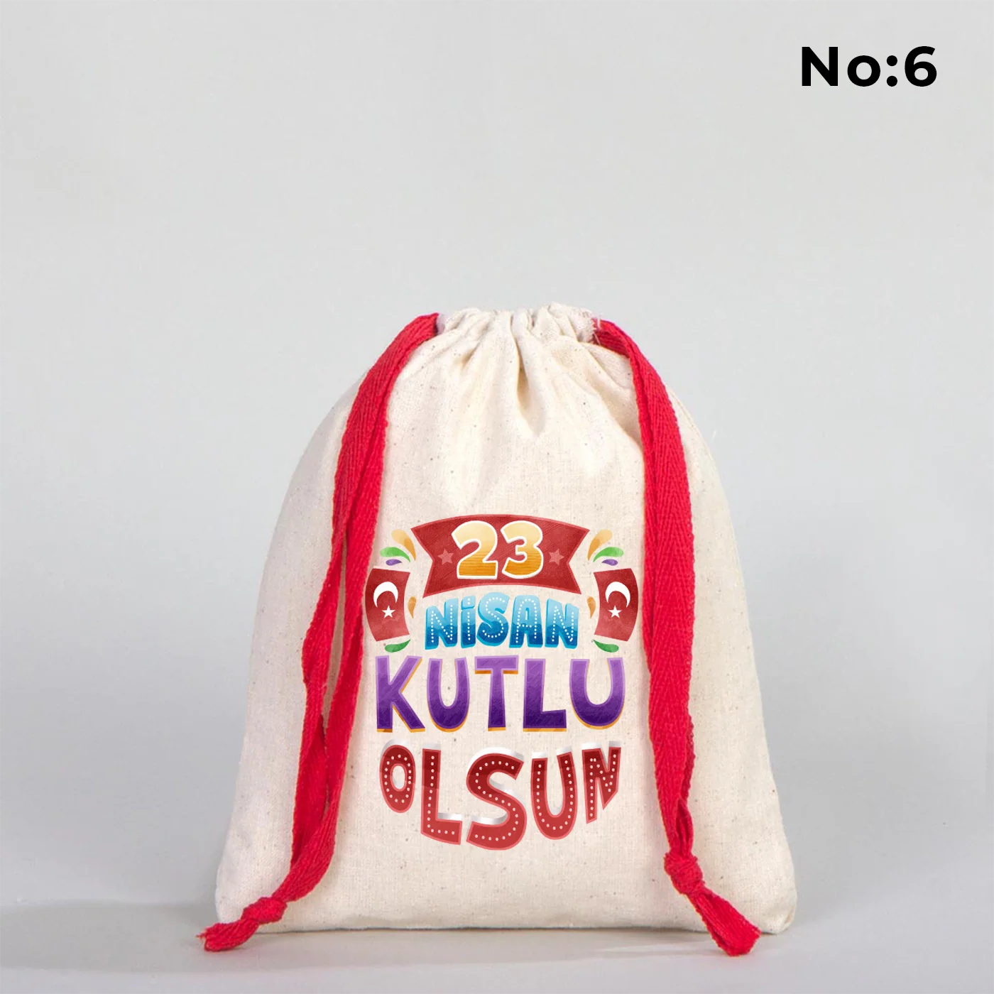 15x20 cm Renkli İp Kırmızı Bez Kese – 23 Nisan Hediyesi - görsel 6