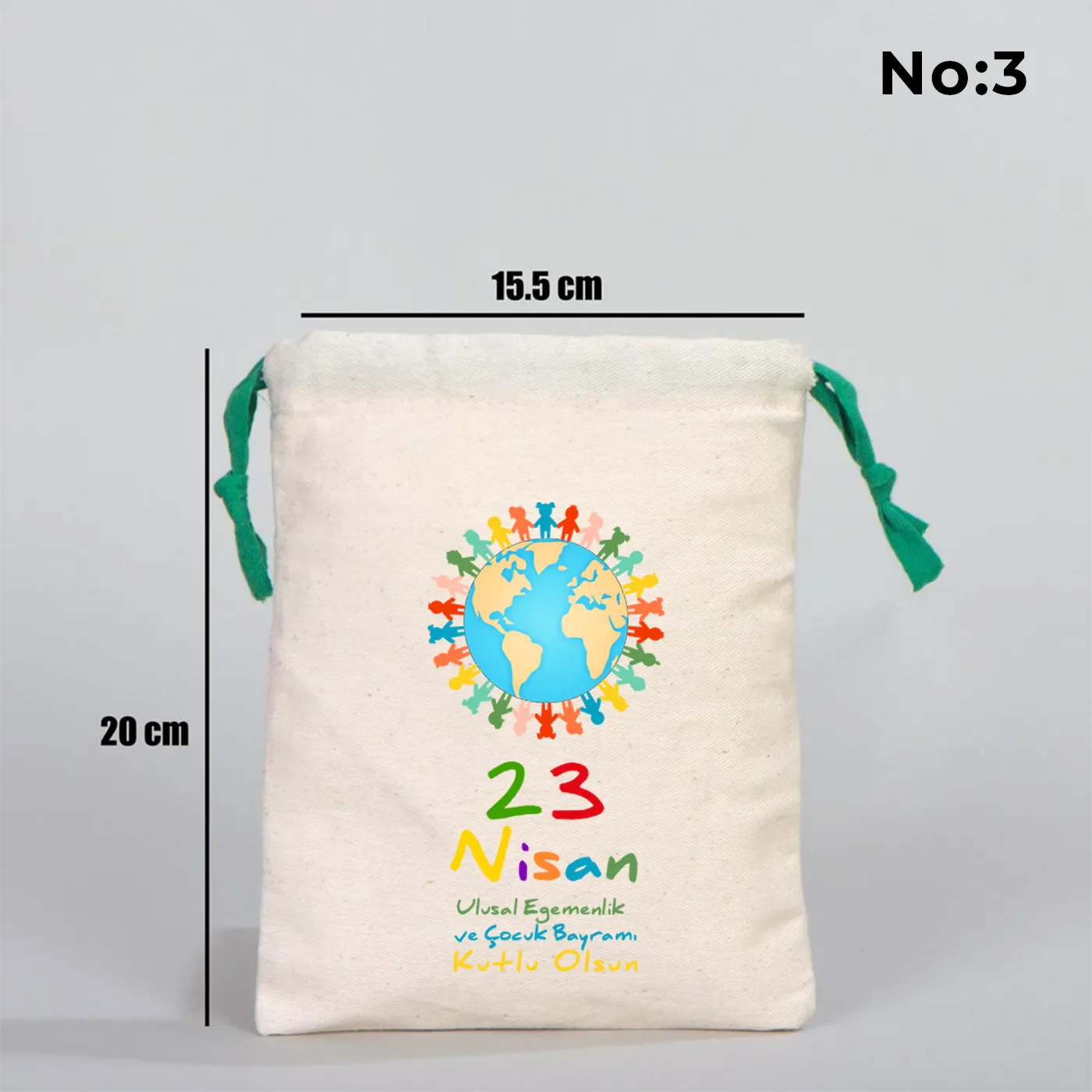 15x20 cm Bez Kese Yeşil İpli - 23 Nisan Hediyesi - yakın çekim