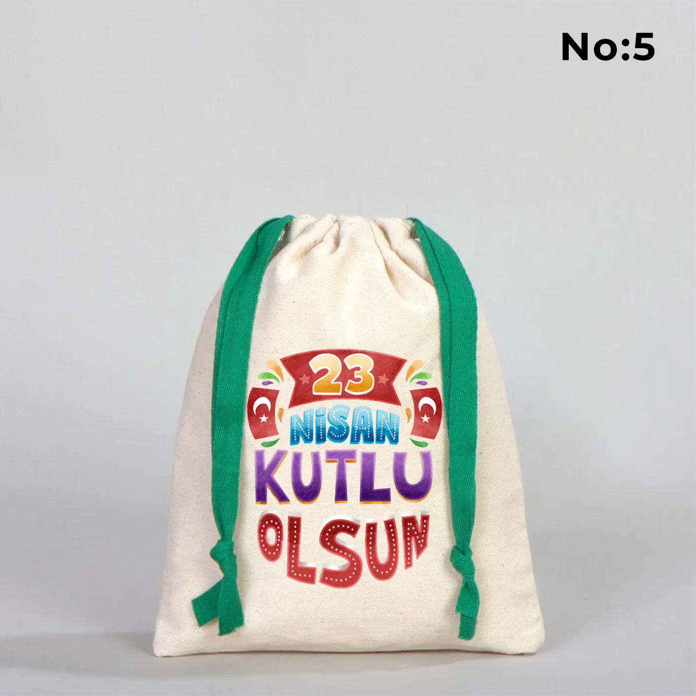 15x20 cm Bez Kese Yeşil İpli - 23 Nisan Hediyesi - farklı açı