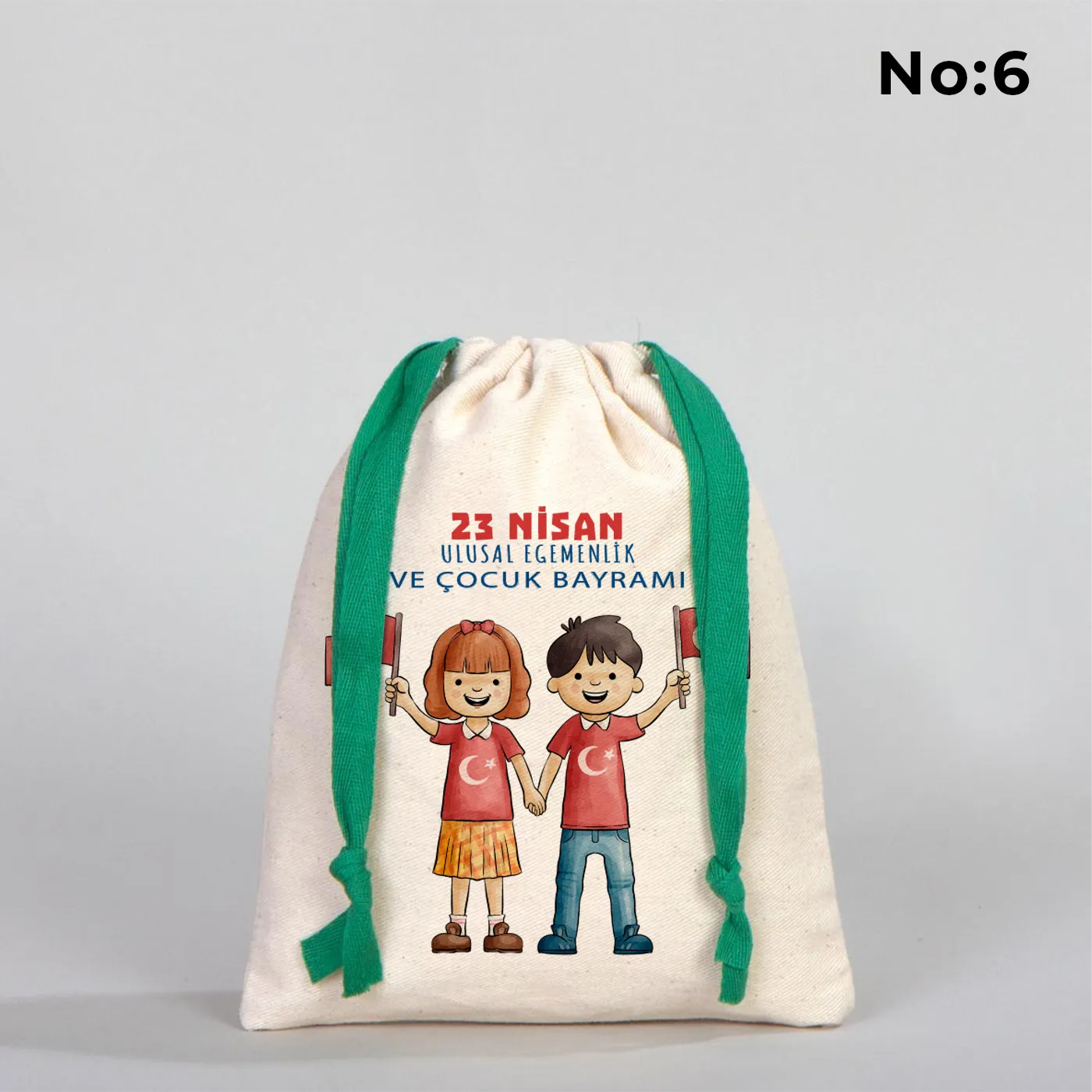 15x20 cm Bez Kese Yeşil İpli - 23 Nisan Hediyesi - görsel 6