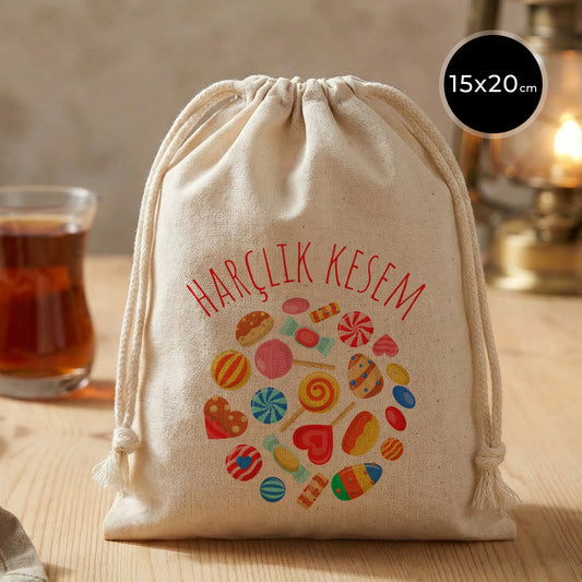 15x20 cm Bez Kese - Bayram Harçlık Kesesi