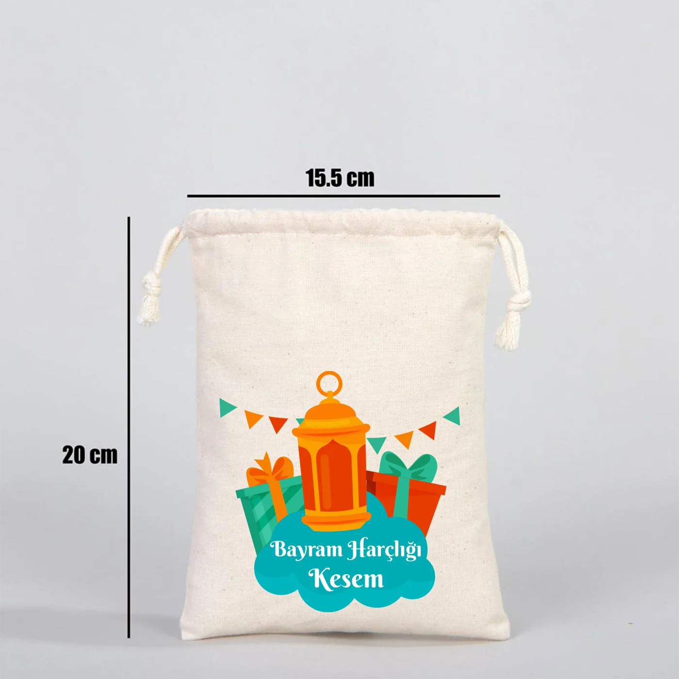 15x20 cm Bez Kese - Bayram Harçlık Kesesi - farklı açı