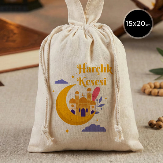 15x20 Bez Kese Tek Tutma Kısa Kulp - Bayram Harçlık Kesesi