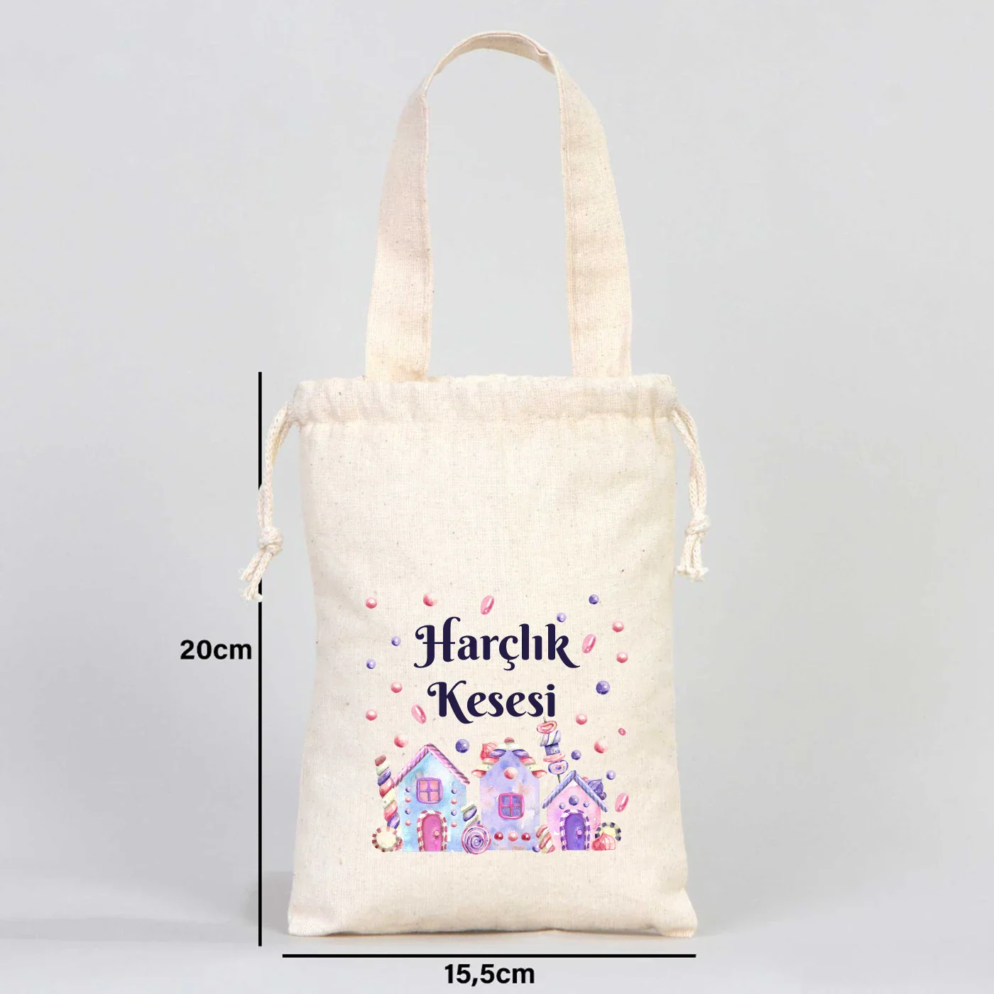 15x20 Bez Kese Tek Tutma Kısa Kulp - Bayram Harçlık Kesesi - farklı açı