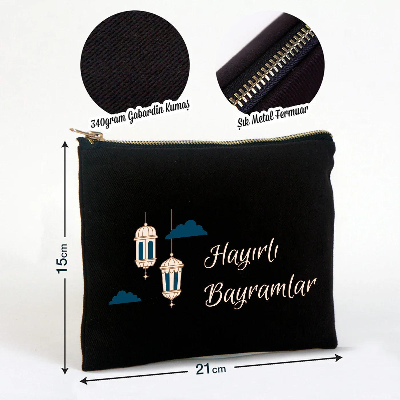 21x15 cm Siyah Star Clutch - Bayram Cüzdanı Hediyelik - farklı açı