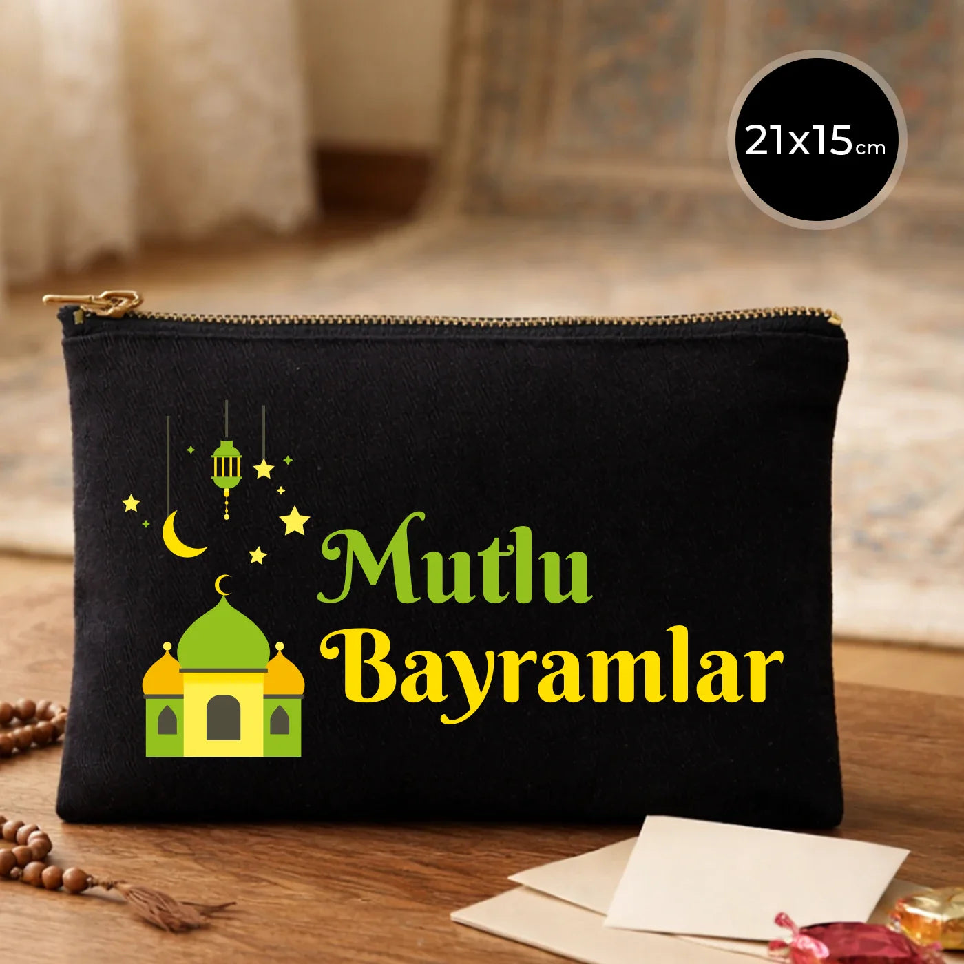 21x15 cm Siyah Star Clutch - Bayram Cüzdanı Hediyelik