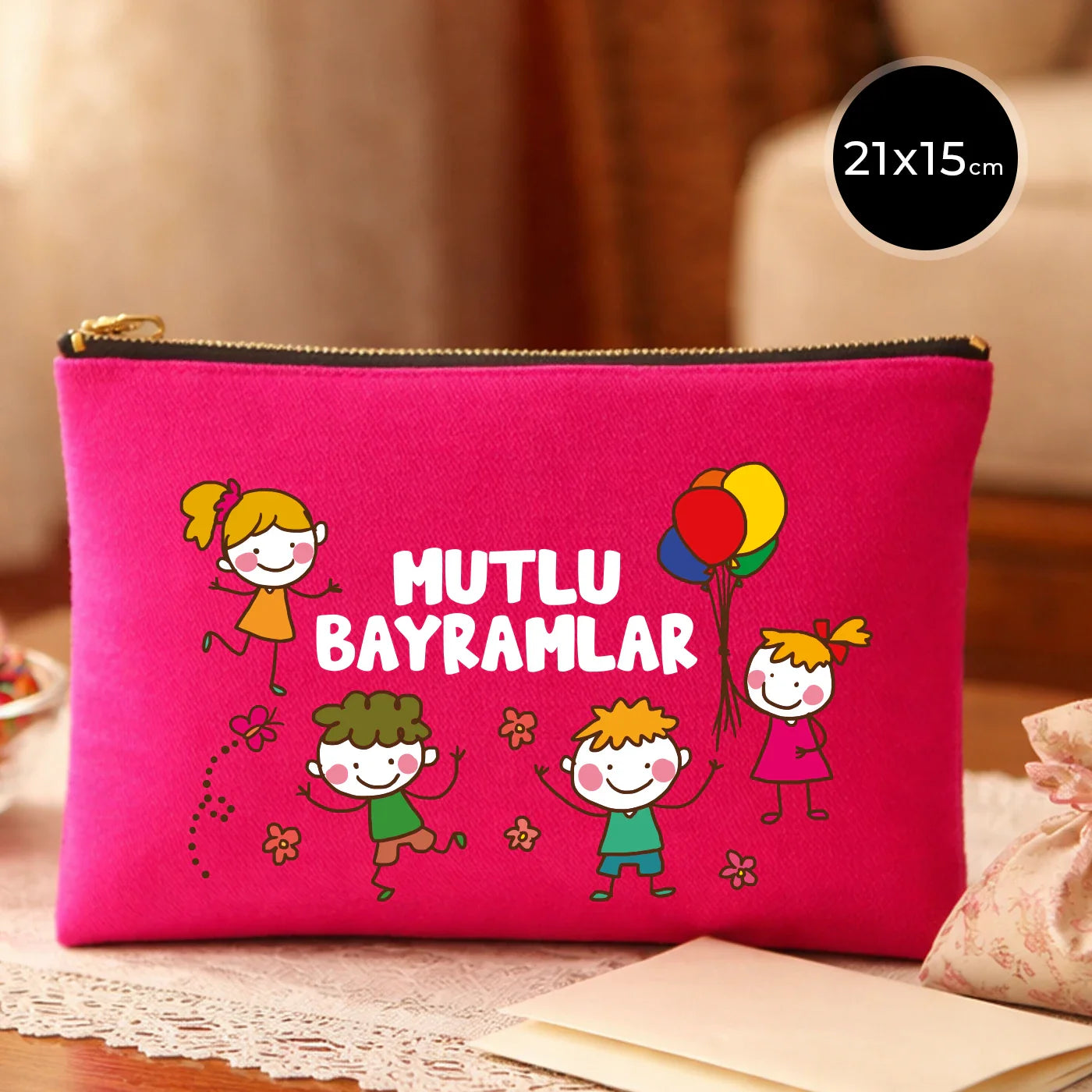 21x15 cm Fuşya Star Clutch - Bayram Harçlık Cüzdanı