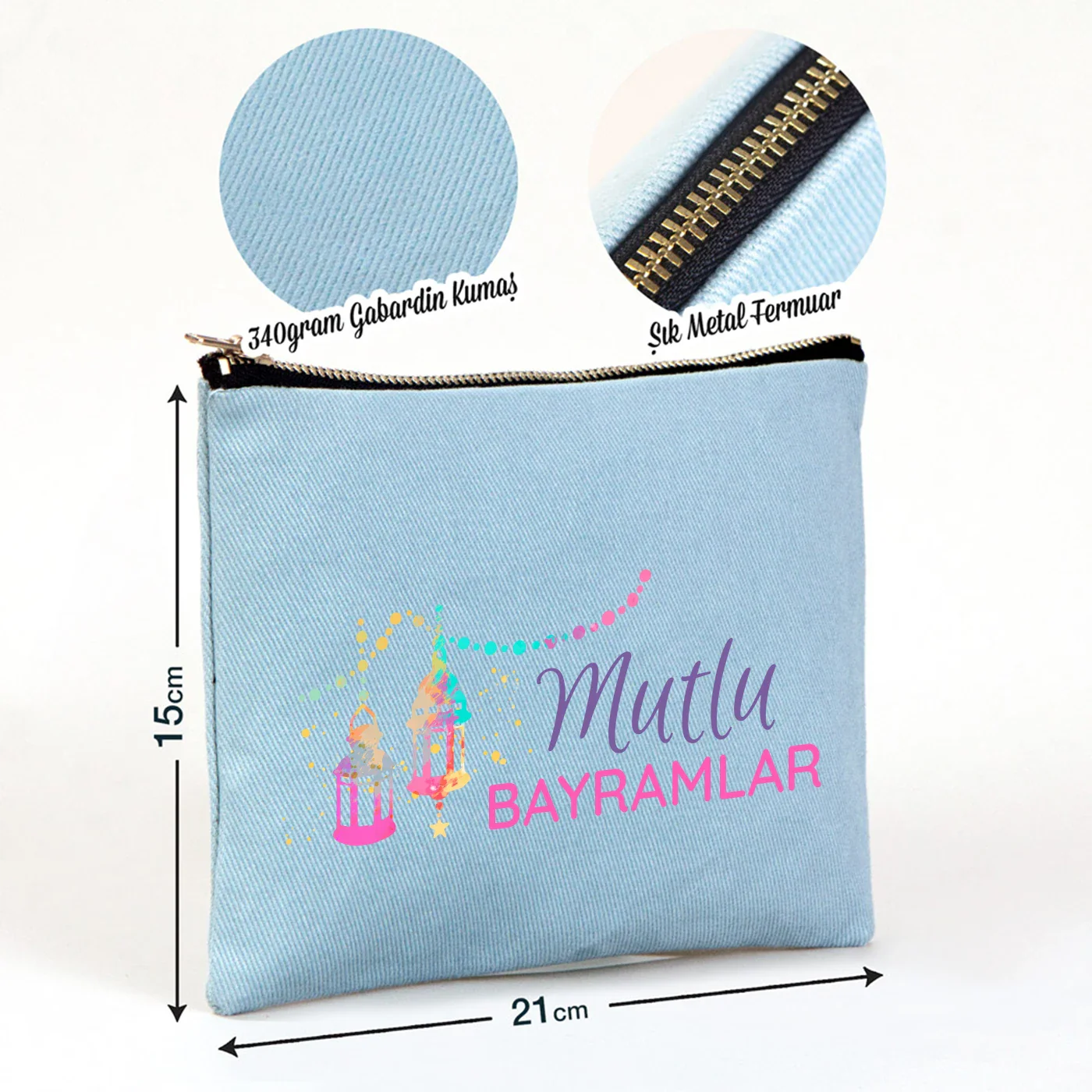 21x15 cm Açık Mavi Star Clutch - Bayram Harçlık Cüzdanı - farklı açı