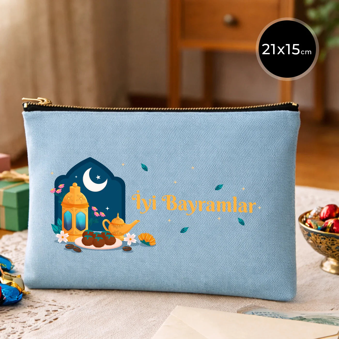 21x15 cm Açık Mavi Star Clutch - Bayram Harçlık Cüzdanı
