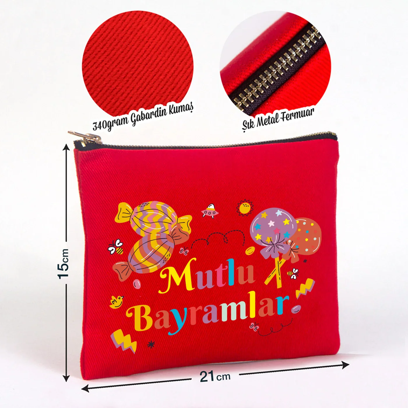 21x15 cm Kırmızı Star Clutch - Bayram Harçlık Cüzdanı - farklı açı