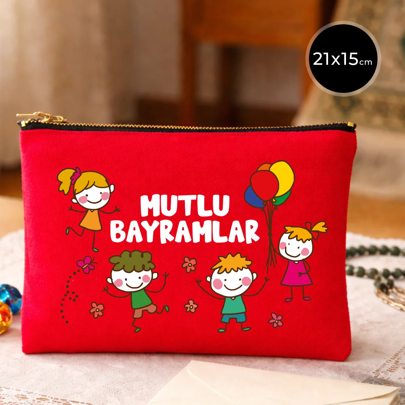 21x15 cm Kırmızı Star Clutch - Bayram Harçlık Cüzdanı