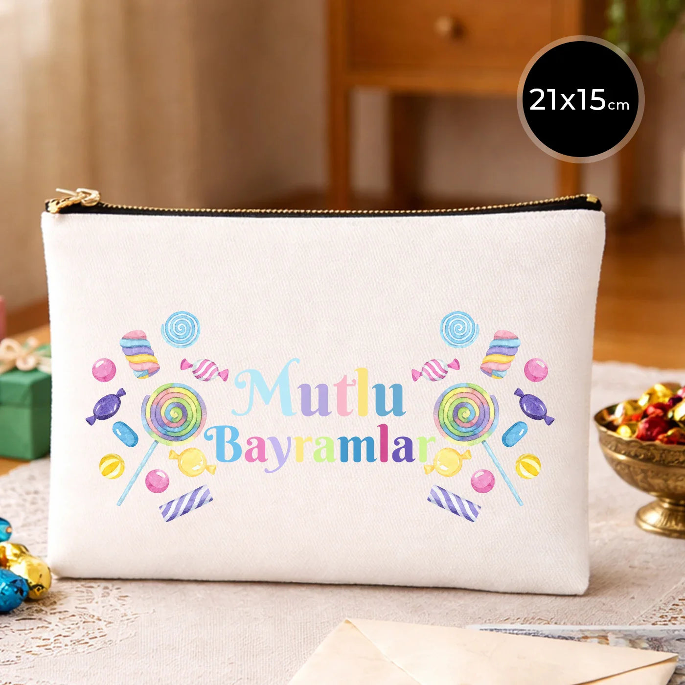21x15 cm Beyaz Star Clutch - Bayram Harçlık Cüzdanı