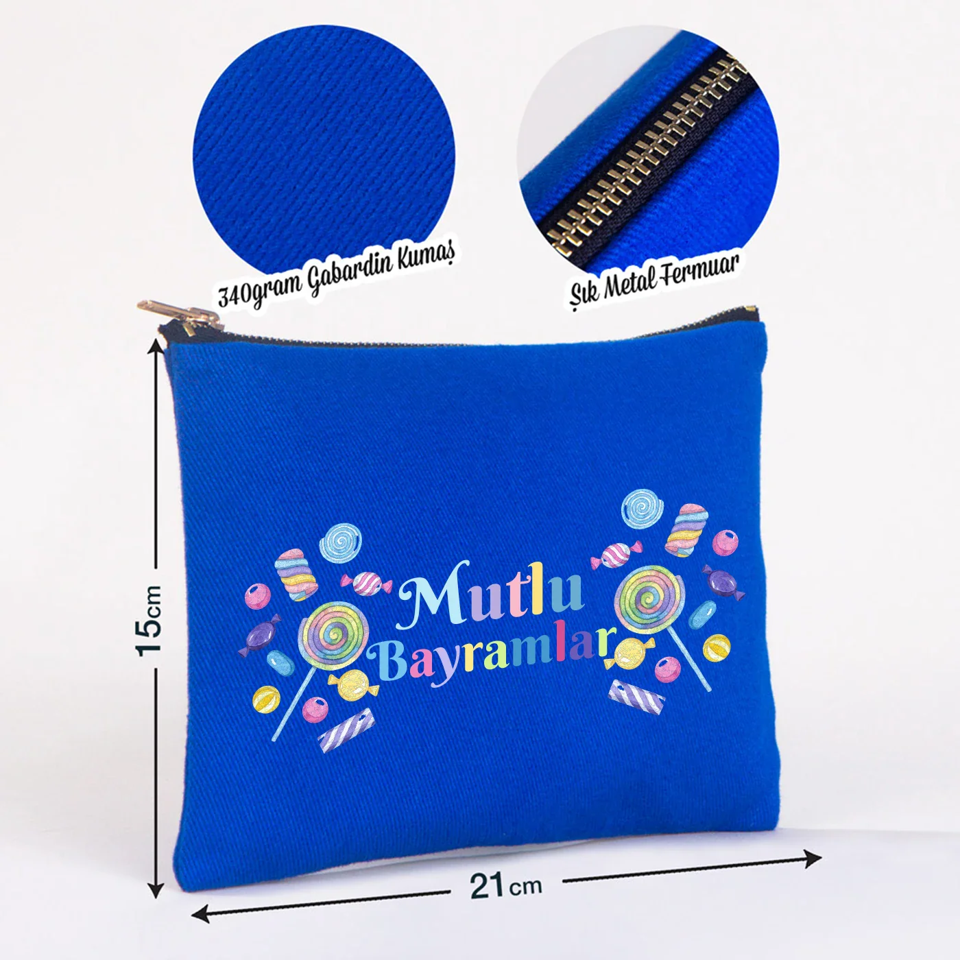 21x15 cm Saks Mavi Star Clutch - Bayram Harçlık Cüzdanı - farklı açı