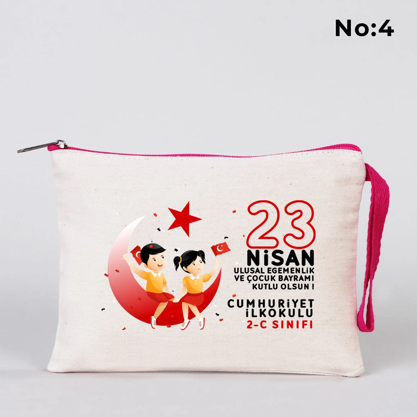 21x15 cm Fuşya Fermuarlı Kalemlik - 23 Nisan Hediyesi (Okul-Sınıf Baskılı) - kullanım örneği