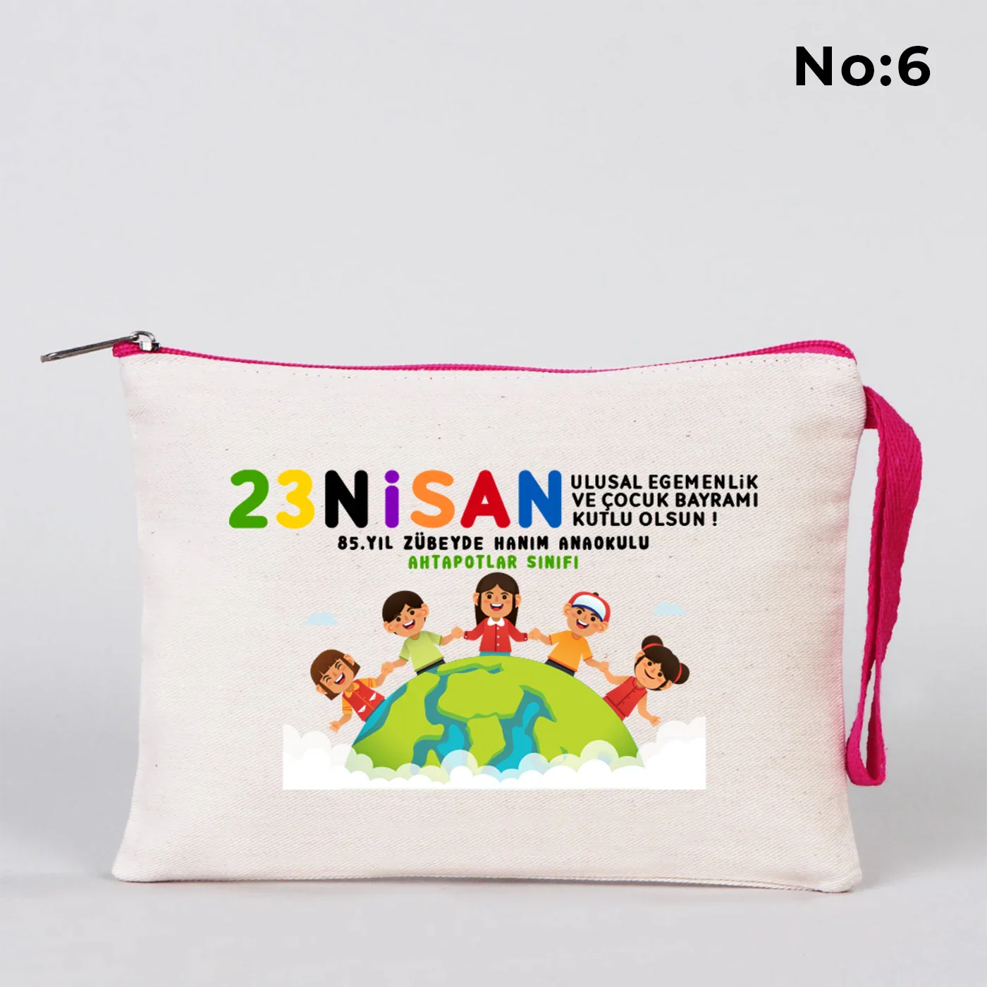 21x15 cm Fuşya Fermuarlı Kalemlik - 23 Nisan Hediyesi (Okul-Sınıf Baskılı) - görsel 6