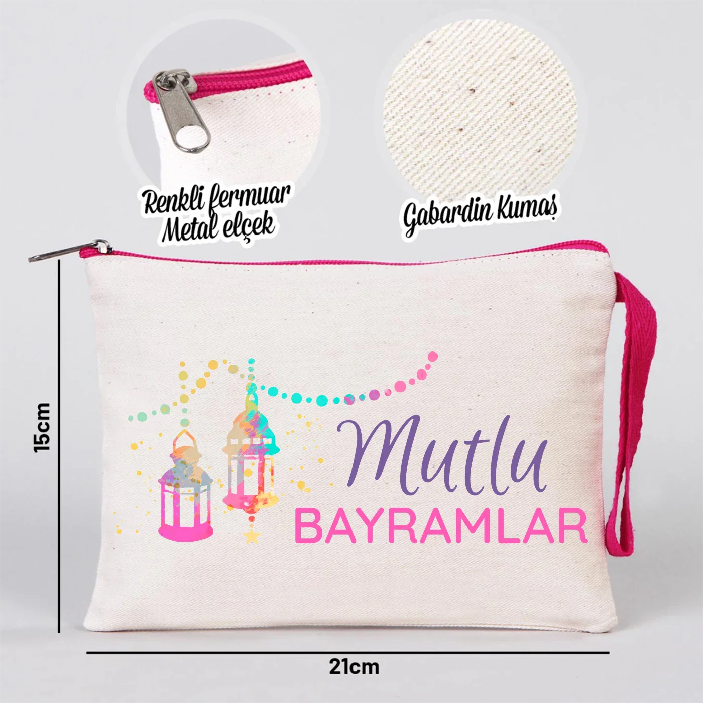 21x15 cm Fuşya Fermuarlı - Bayram Harçlık Cüzdanı - farklı açı