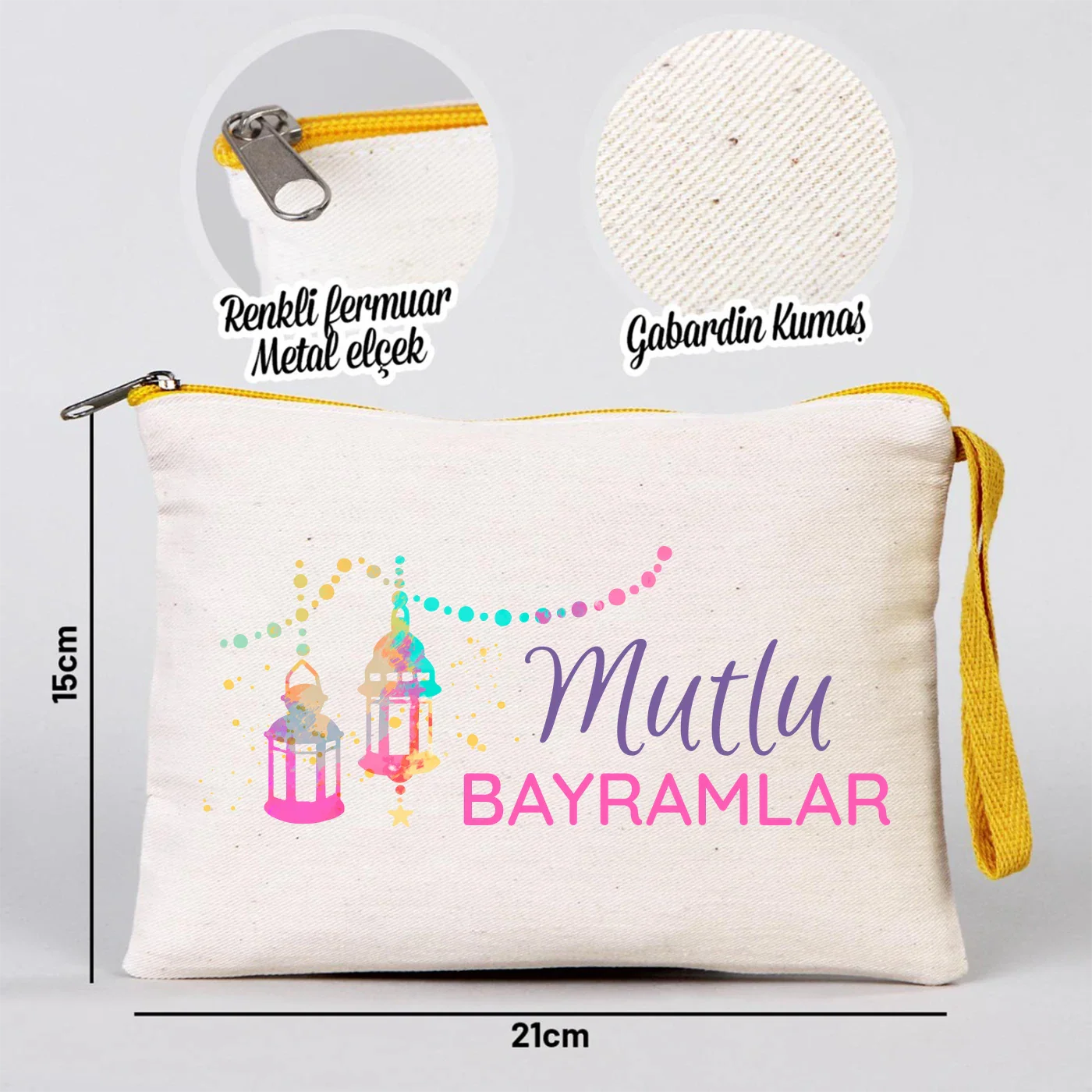 21x15 cm Sarı Fermuarlı - Bayram Harçlık Cüzdanı - farklı açı