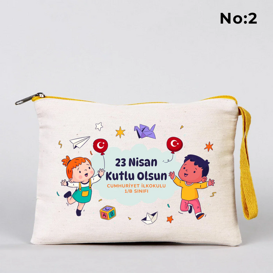 21x15 cm Sarı Fermuarlı Kalemlik - 23 Nisan Hediyesi (Okul-Sınıf Baskılı) - detay görünüm