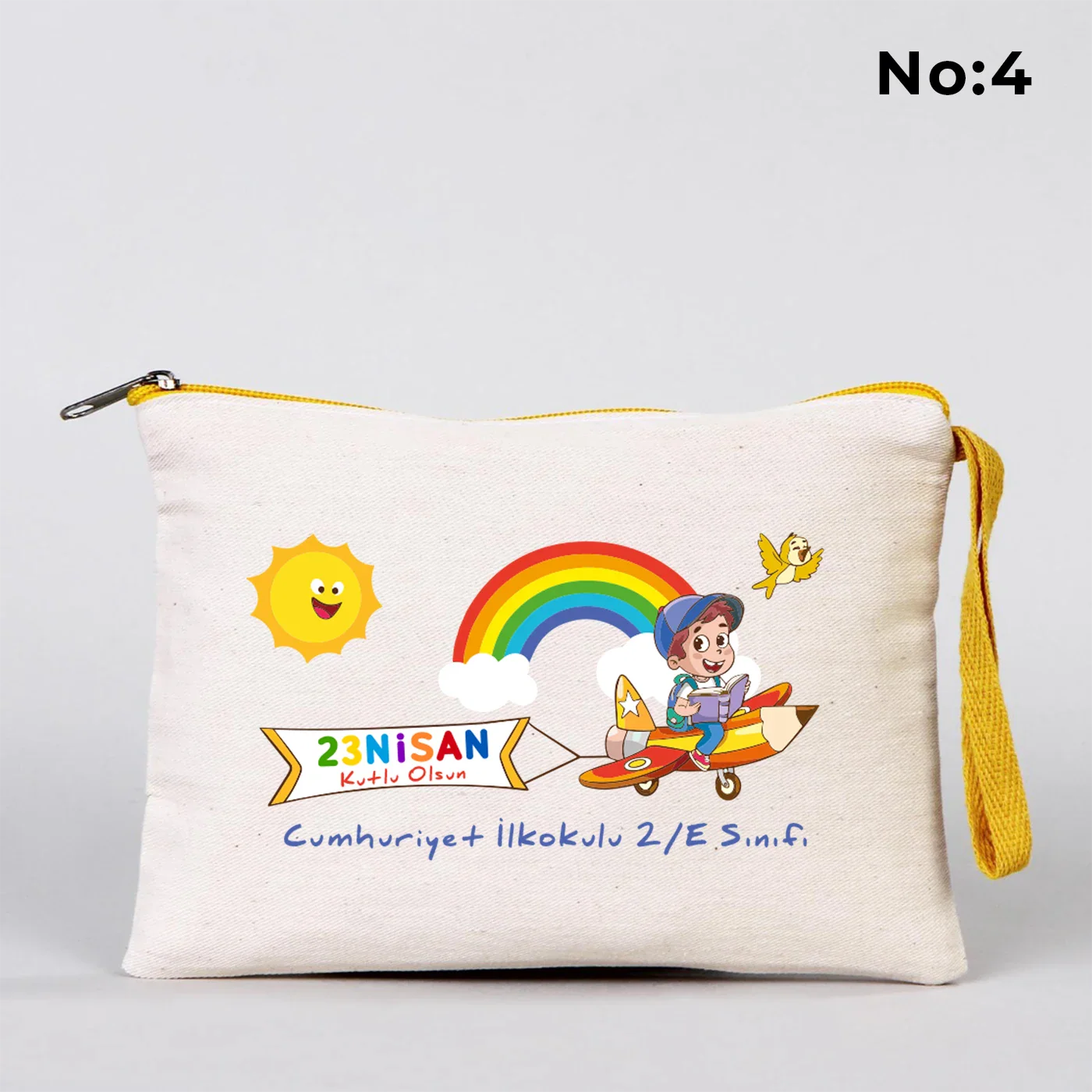 21x15 cm Sarı Fermuarlı Kalemlik - 23 Nisan Hediyesi (Okul-Sınıf Baskılı) - kullanım örneği