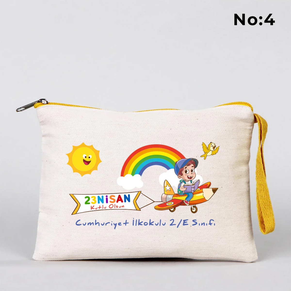 21x15 cm Sarı Fermuarlı Kalemlik - 23 Nisan Hediyesi (Okul-Sınıf Baskılı) - kullanım örneği