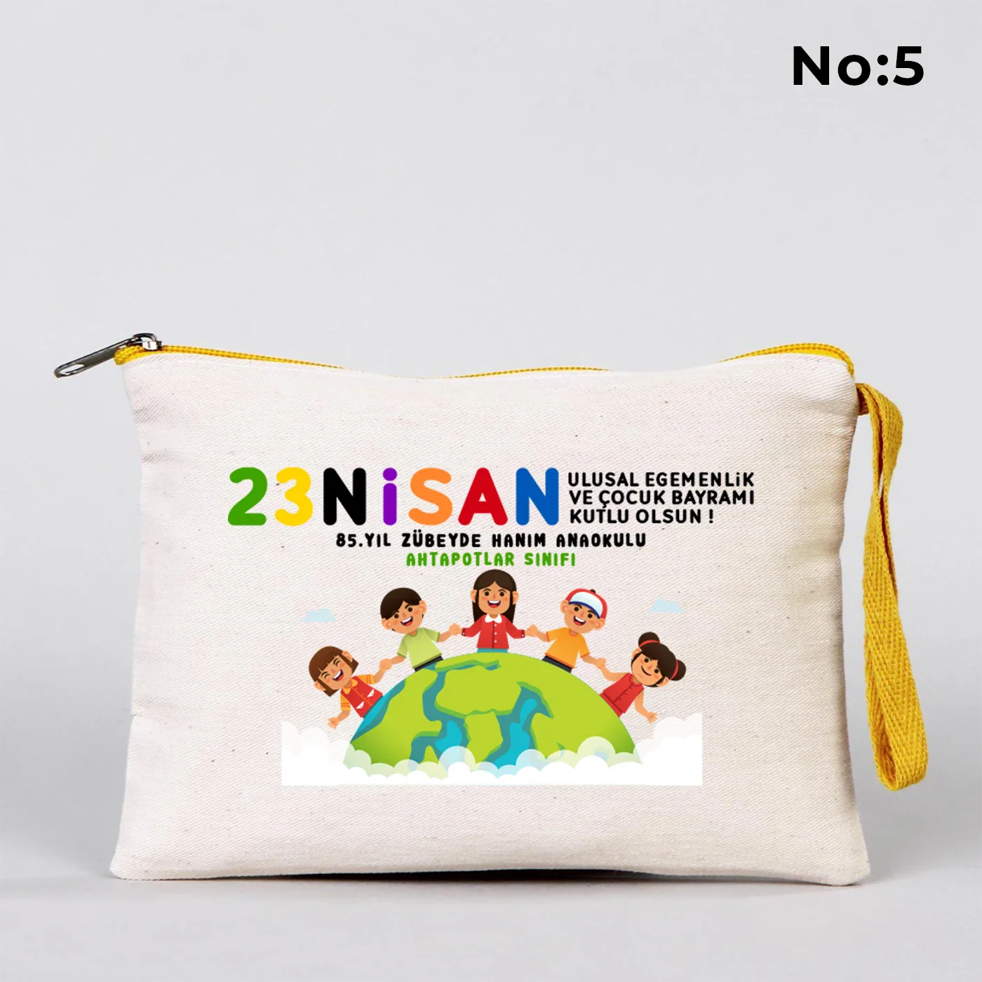 21x15 cm Sarı Fermuarlı Kalemlik - 23 Nisan Hediyesi (Okul-Sınıf Baskılı) - farklı açı