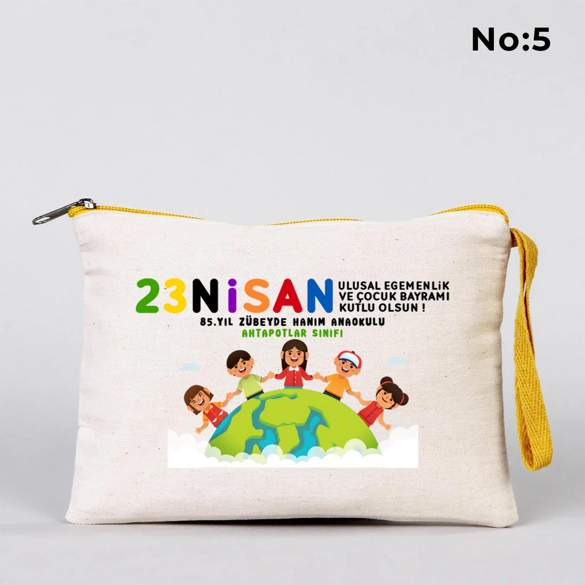 21x15 cm Sarı Fermuarlı Kalemlik - 23 Nisan Hediyesi (Okul-Sınıf Baskılı) - farklı açı