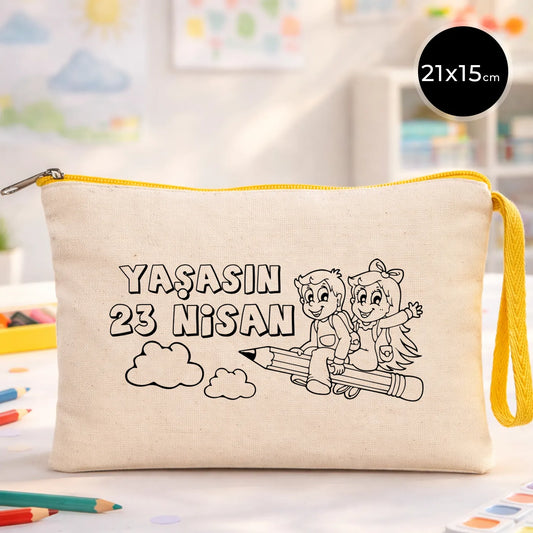 Boyanabilir 21x15 cm Sarı Fermuarlı - 23 Nisan Hediyesi