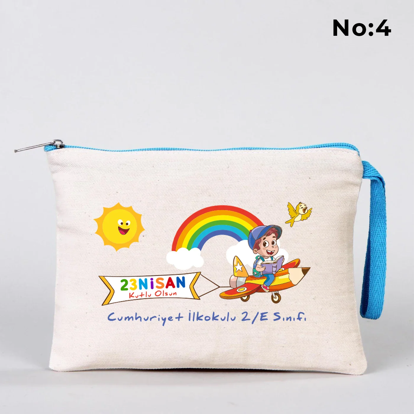 21x15 cm Turkuaz Fermuarlı Kalemlik - 23 Nisan Hediyesi (Okul-Sınıf Baskılı) - kullanım örneği