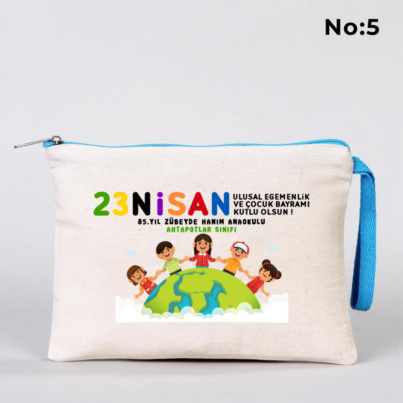 21x15 cm Turkuaz Fermuarlı Kalemlik - 23 Nisan Hediyesi (Okul-Sınıf Baskılı) - farklı açı