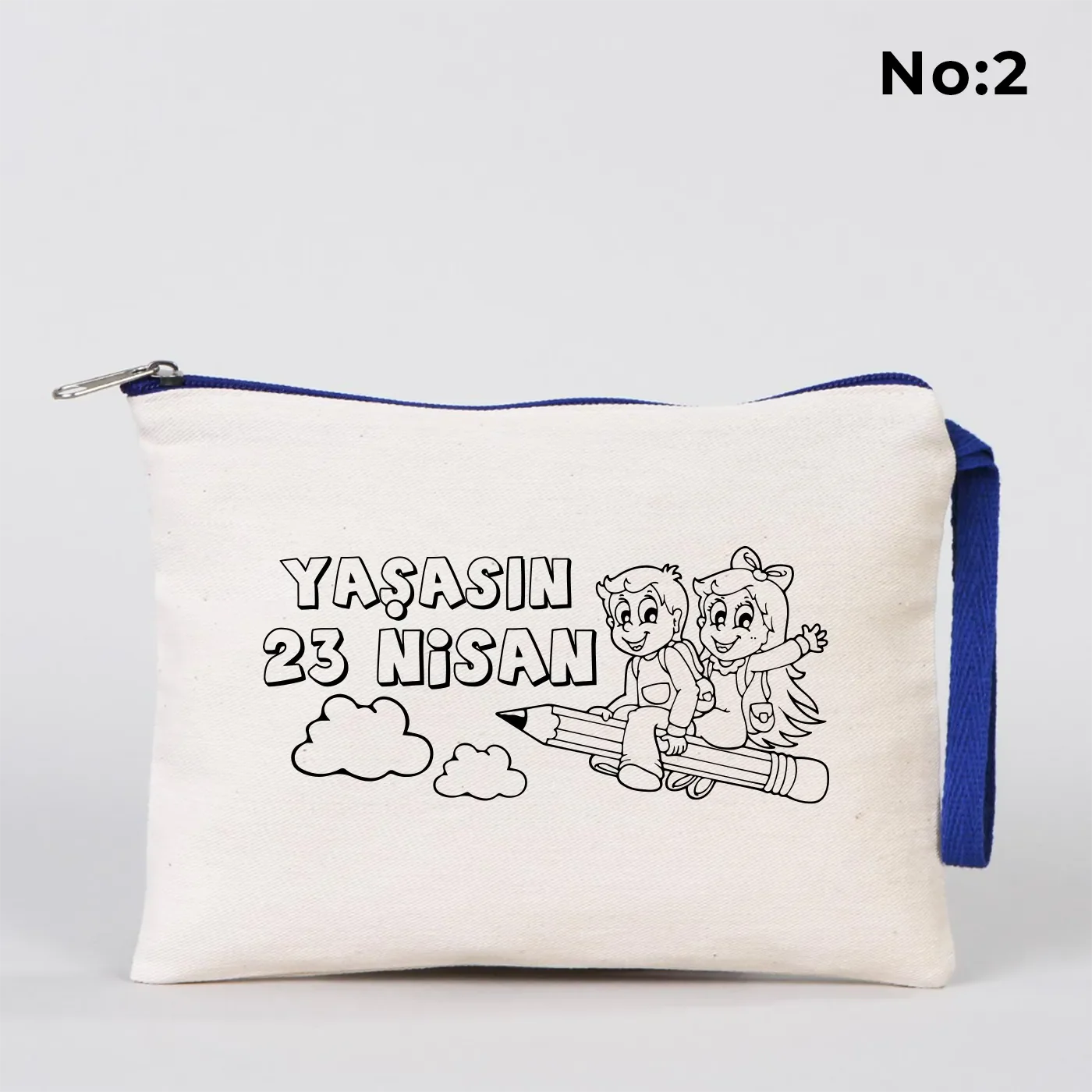 Boyanabilir 21x15 cm Saks Mavi Fermuarlı - 23 Nisan Hediyesi - detay görünüm