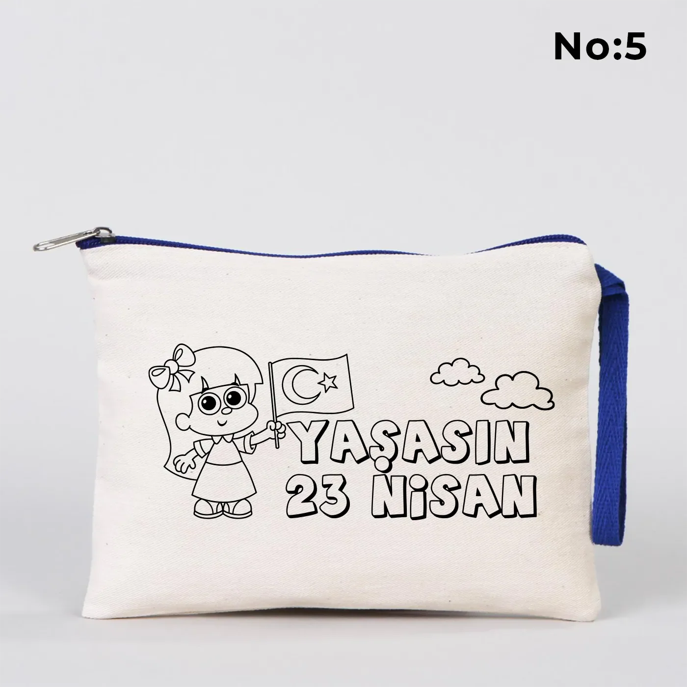 Boyanabilir 21x15 cm Saks Mavi Fermuarlı - 23 Nisan Hediyesi - farklı açı