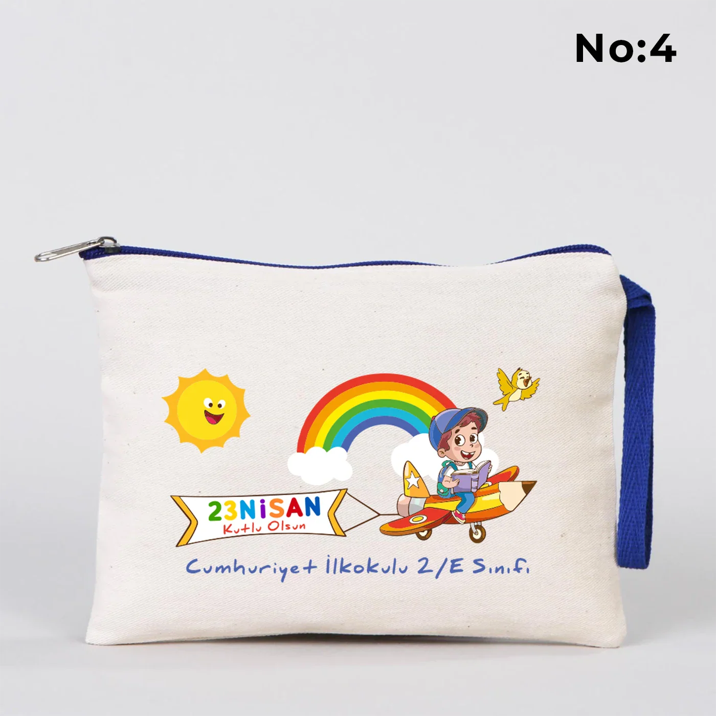 21x15 cm Saks Mavi Fermuarlı Kalemlik - 23 Nisan Hediyesi (Okul-Sınıf Baskılı) - kullanım örneği