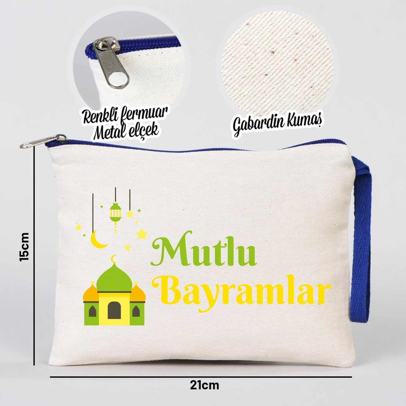 21x15 cm Saks Mavi Fermuarlı  - Bayram Harçlık Cüzdanı - farklı açı