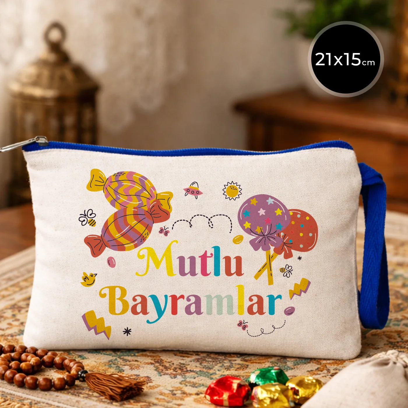 21x15 cm Saks Mavi Fermuarlı  - Bayram Harçlık Cüzdanı