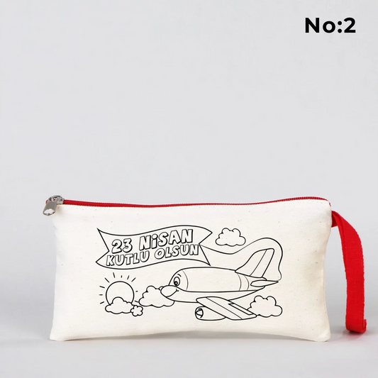 Boyanabilir 21x10 cm Kırmızı Fermuarlı Bez Kese - 23 Nisan Hediyesi - detay görünüm