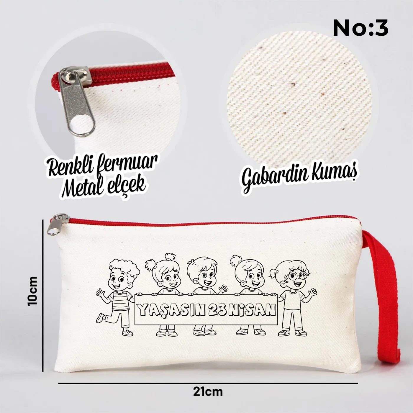 Boyanabilir 21x10 cm Kırmızı Fermuarlı Bez Kese - 23 Nisan Hediyesi - yakın çekim
