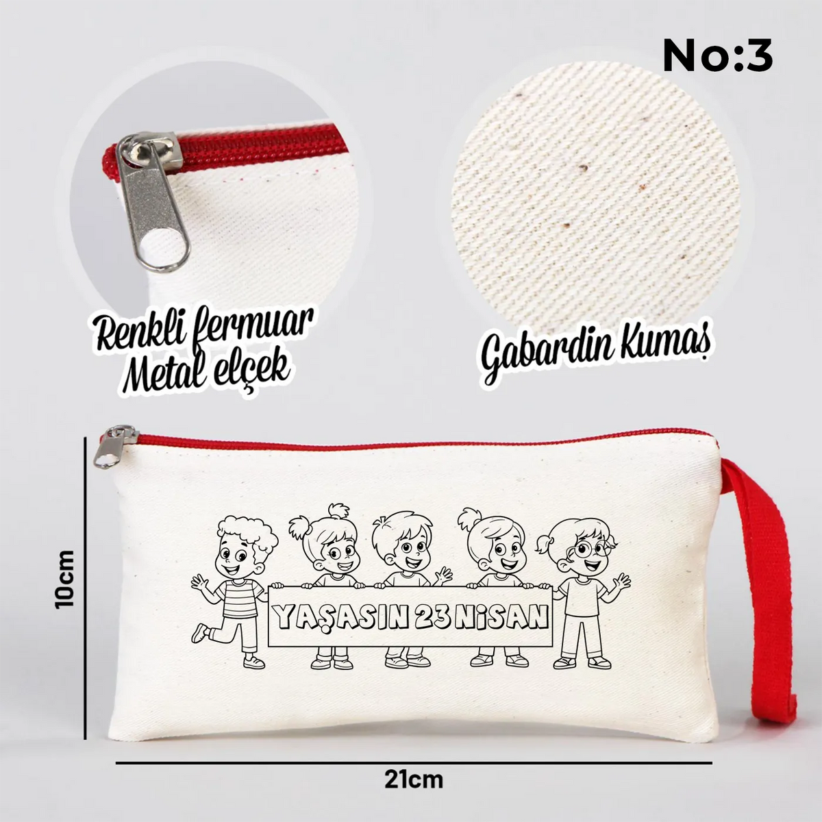 Boyanabilir 21x10 cm Kırmızı Fermuarlı Bez Kese - 23 Nisan Hediyesi - yakın çekim