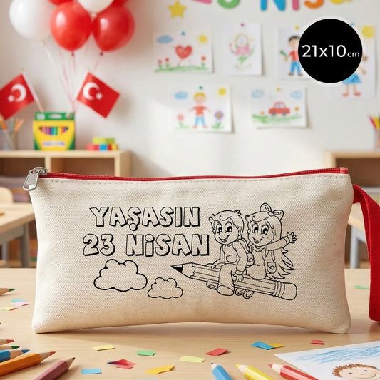 Boyanabilir 21x10 cm Kırmızı Fermuarlı Bez Kese - 23 Nisan Hediyesi