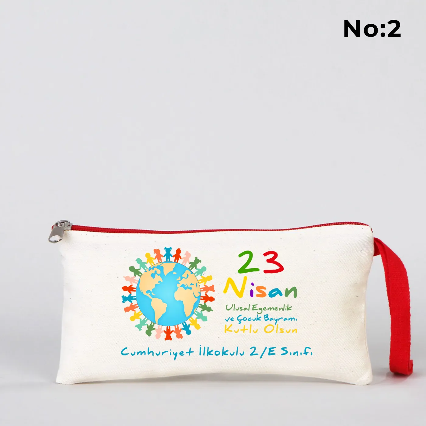 21x10 cm Kırmızı Fermuarlı Kalemlik - 23 Nisan Hediyesi (Okul-Sınıf Baskılı) - detay görünüm