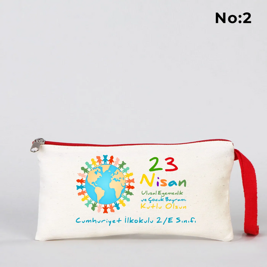 21x10 cm Kırmızı Fermuarlı Kalemlik - 23 Nisan Hediyesi (Okul-Sınıf Baskılı) - detay görünüm