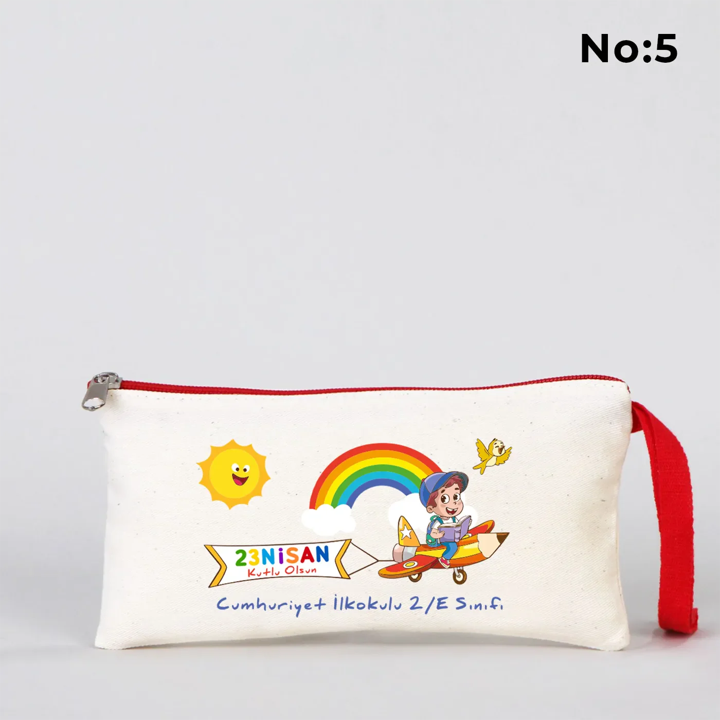 21x10 cm Kırmızı Fermuarlı Kalemlik - 23 Nisan Hediyesi (Okul-Sınıf Baskılı) - farklı açı