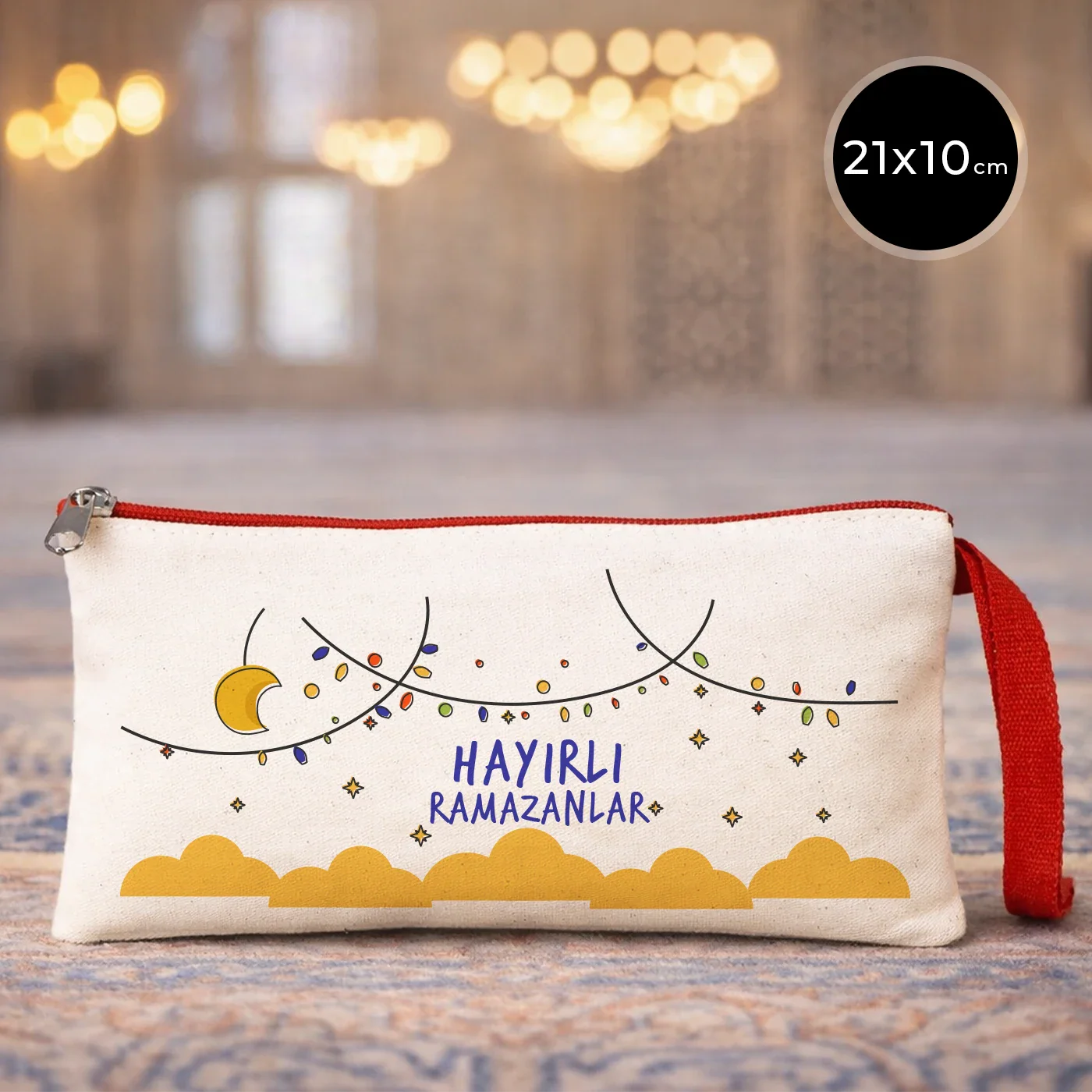 21x10 cm Kırmızı Fermuarlı Bez Kalemlik - Bayram Harçlık Cüzdanı