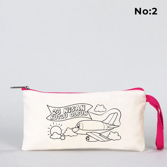 Boyanabilir 21x10 cm Fuşya Fermuarlı Bez Kese - 23 Nisan Hediyesi - detay görünüm