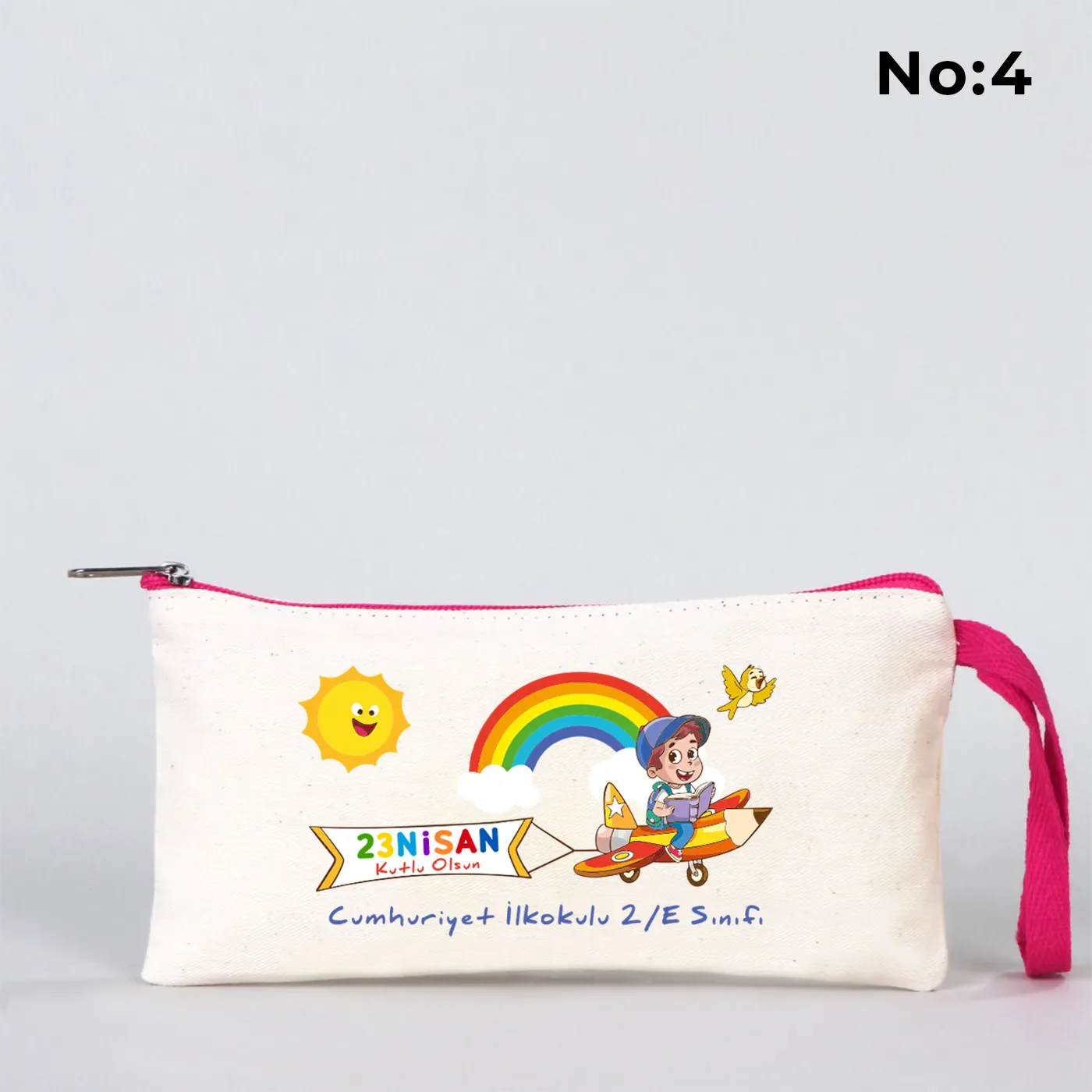 21x10 cm Fuşya Fermuarlı Bez Kalemlik - 23 Nisan Hediyesi (Okul-Sınıf Baskılı) - kullanım örneği
