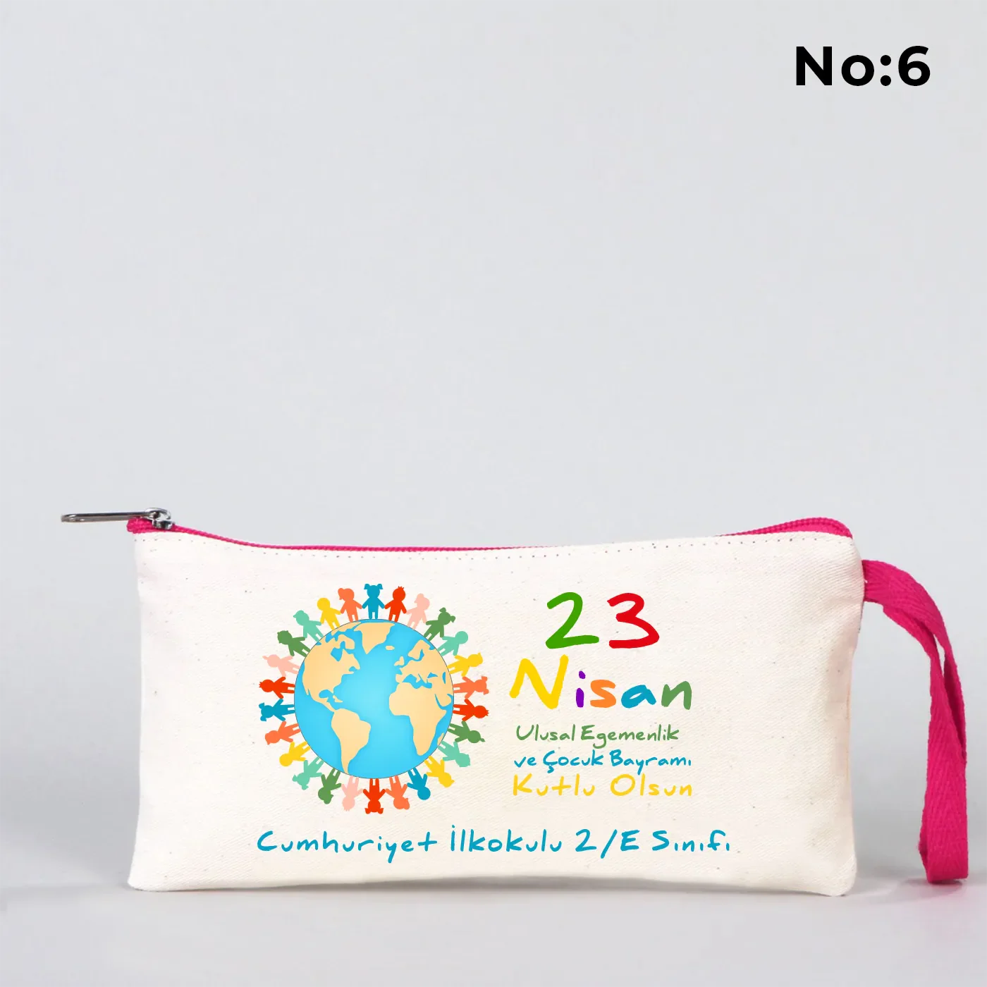21x10 cm Fuşya Fermuarlı Bez Kalemlik - 23 Nisan Hediyesi (Okul-Sınıf Baskılı) - görsel 6