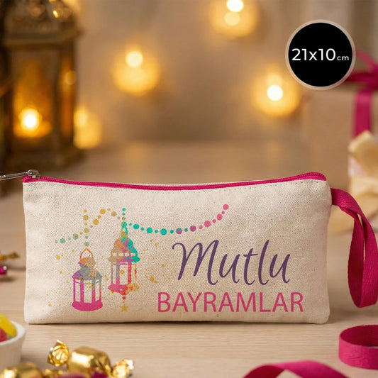 21x10 cm Fuşya Fermuarlı Bez Kalemlik - Bayram Harçlık Cüzdanı