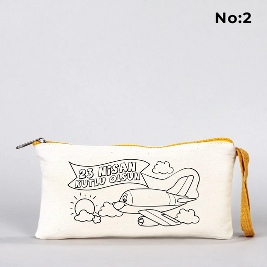 Boyanabilir 21x10 cm Sarı Fermuarlı Bez Kese - 23 Nisan Hediyesi - detay görünüm