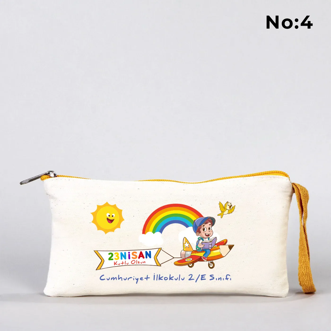 21x10 cm Sarı Fermuarlı Bez Kalemlik - 23 Nisan Hediyesi (Okul-Sınıf Baskılı) - kullanım örneği