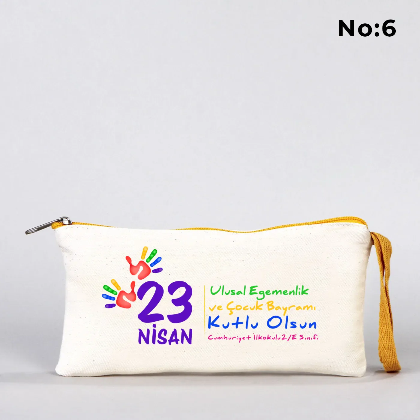 21x10 cm Sarı Fermuarlı Bez Kalemlik - 23 Nisan Hediyesi (Okul-Sınıf Baskılı) - görsel 6